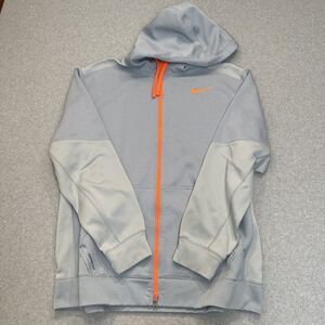 Nike Therma Fit Tech Hoodie Fleece Lined Light Blue Orange Full Zip Size XXL